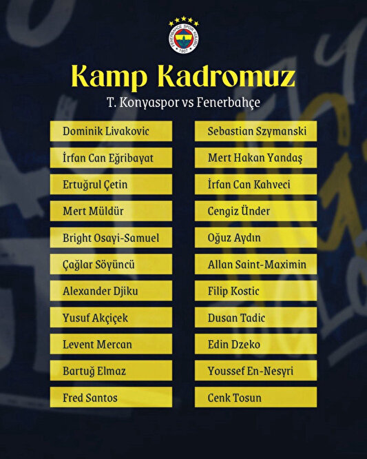 Fenerbahçe nin Konyaspor maçı kamp kadrosunda hangi oyuncular yer aldı