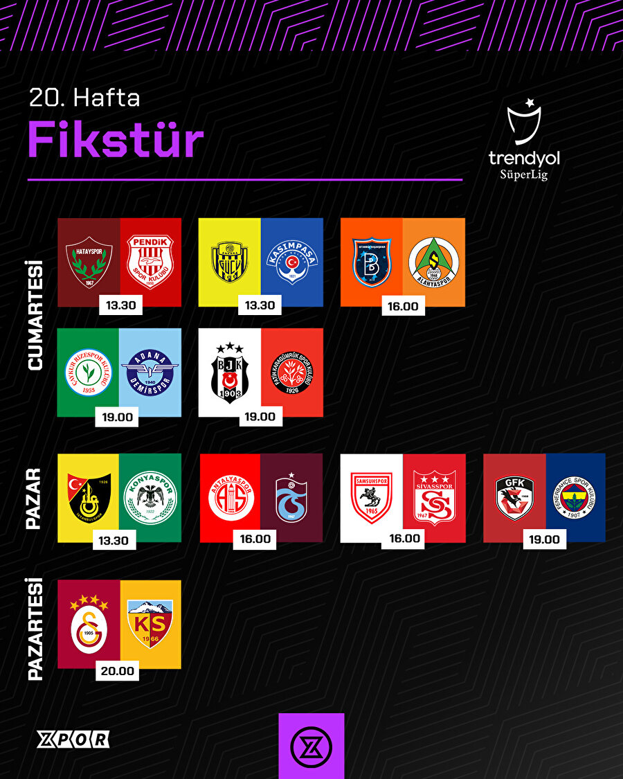 Trendyol Süper Lig de 20 hafta programı