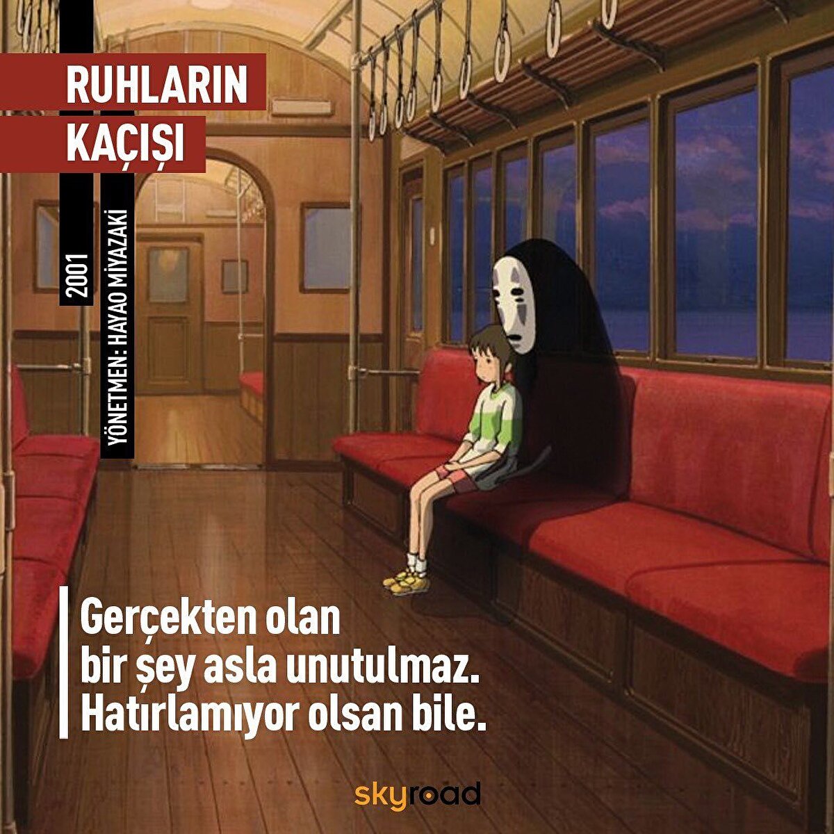 👤 Ruhların Kaçışı: Yeni bir şehre taşınmak için yola çıkan 10 yaşındaki Chihiro’nun anne ve babası mola verdikleri yerdeki yemekleri yiyince domuza dönüşürler. Chihiro, anne ve babasına yardım etmek isterken ortalık hayaletlerle dolar. Chihiro, hayaletlerin gizemini çözerken aynı zamanda esrarengiz Haku ile de aşkın büyüsünü de keşfedecektir.