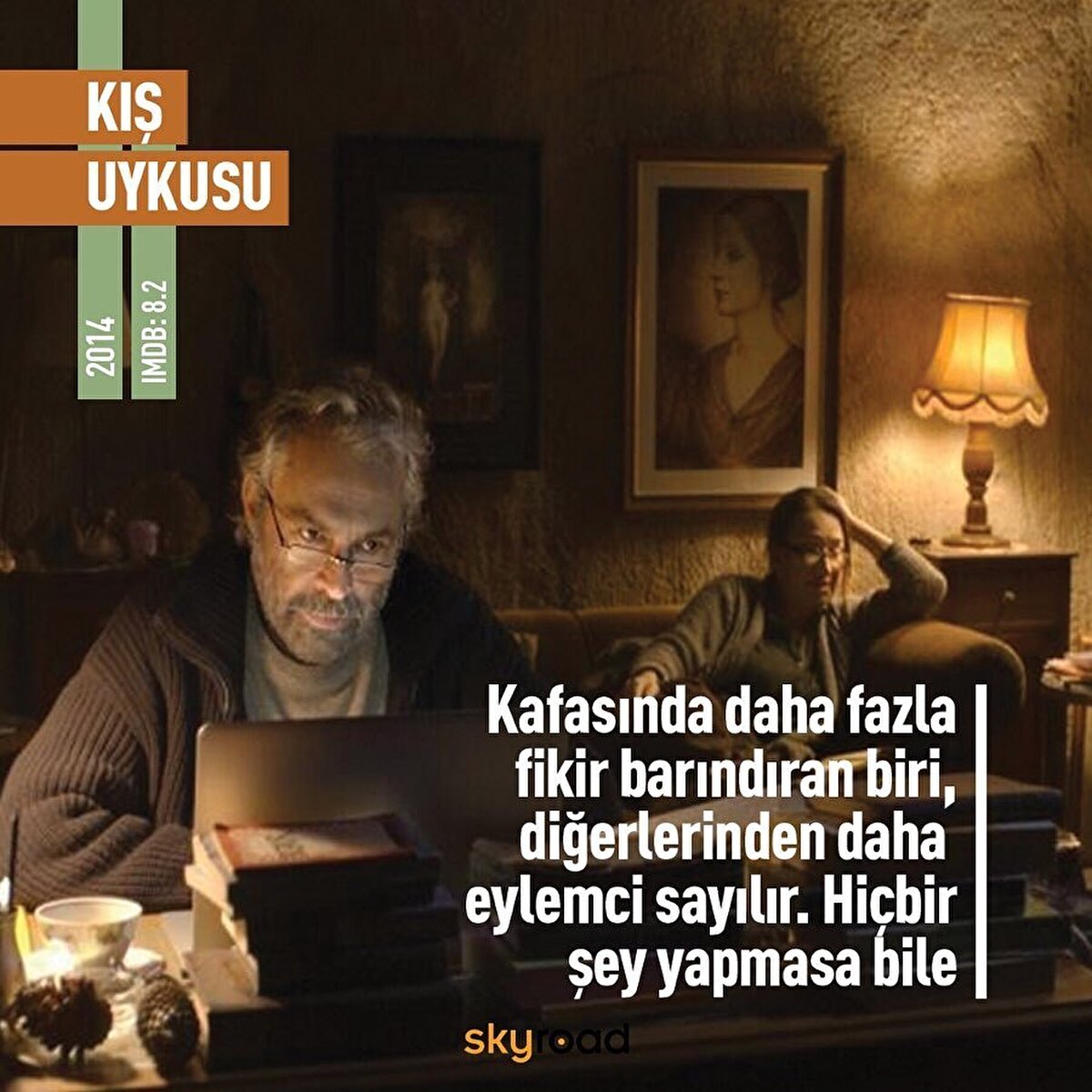❄ Kış Uykusu: Cannes'da büyük ödül Altın Palmiye'ye layık görülen film, artık emekliye ayrılmış eski bir oyuncu olan Aydın'ın, eşi ve kardeşi ile sorunlu ilişkisini anlatıyor. Filmin başrolünde Haluk Bilginer yer alırken kadroda kendisine Demet Akbağ, Melisa Sözen, Ayberk Pekcan, Serhat Kılıç, Tamer Levent ve Nejat İşler eşlik ediyor. Film, içerdiği ciddi bir sınıf eleştirisi, kara komedi detayları ve portre çalışmaları ile Türk sinemasının çıtasını oldukça yükseğe taşıyor.