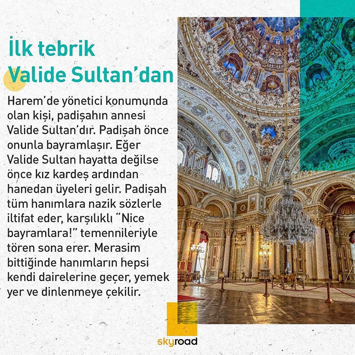 🥁 Her iki bölümün davetlileri ve orkestrası yerlerini almıştır. Saray erkanı yeni üniformalarıyla, Harem halkı ise en renkli kıyafetleriyle hazırdır bayramlaşmaya.