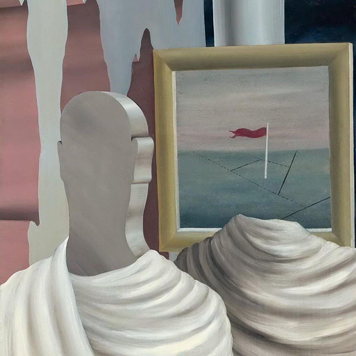 🍏 Gerçeküstücü ressam Giorgio de Chirico’nun tablosu The Song of Love’ı gördükten sonra kendi üslubunu geliştirmeye başladı. Rüyasında sıradan nesneler gören bir adam; bir güvercin, bir ayna, bir şapka, bir mum, bir kurdele ve bir elma.