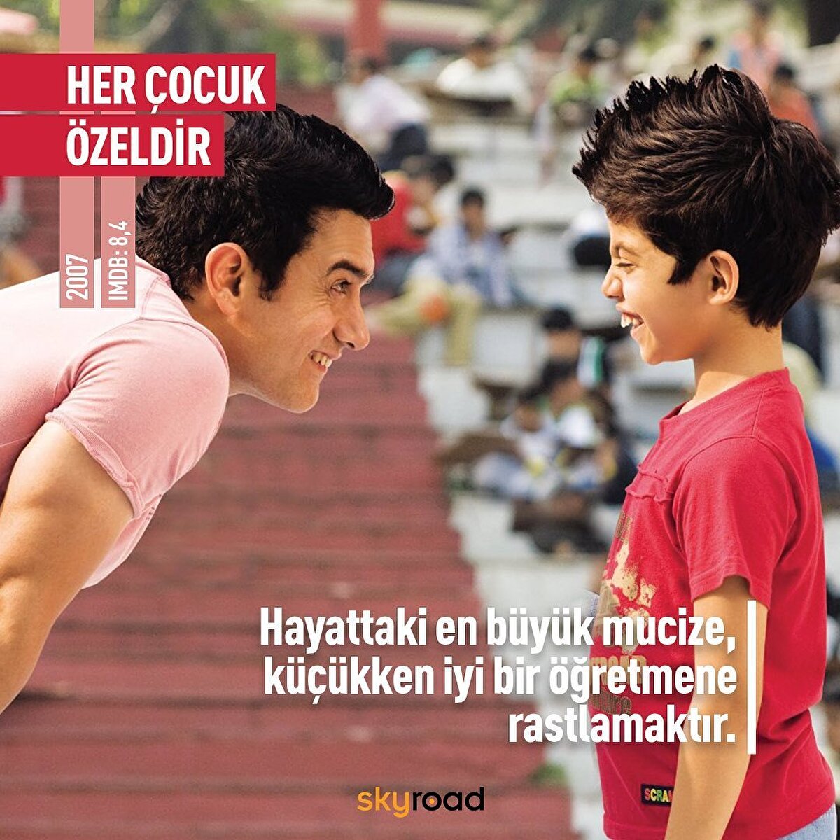 👏🏻 Her Çocuk Özeldir: Film, problemli bir çocuk ve onun hayatını değiştiren bir öğretmenin hikayesini anlatıyor. Ishaan, derslerinde ve sosyal ilişkilerinde başarısız bi çocuktur, ailesi tarafından yatılı okula gönderilir. Burada karşısına resim öğretmeni Ram çıkar. Onun özel bir çocuk olduğunu anlayan öğretmen, Ishan’ın kendisini bulmasına yardım eder. 