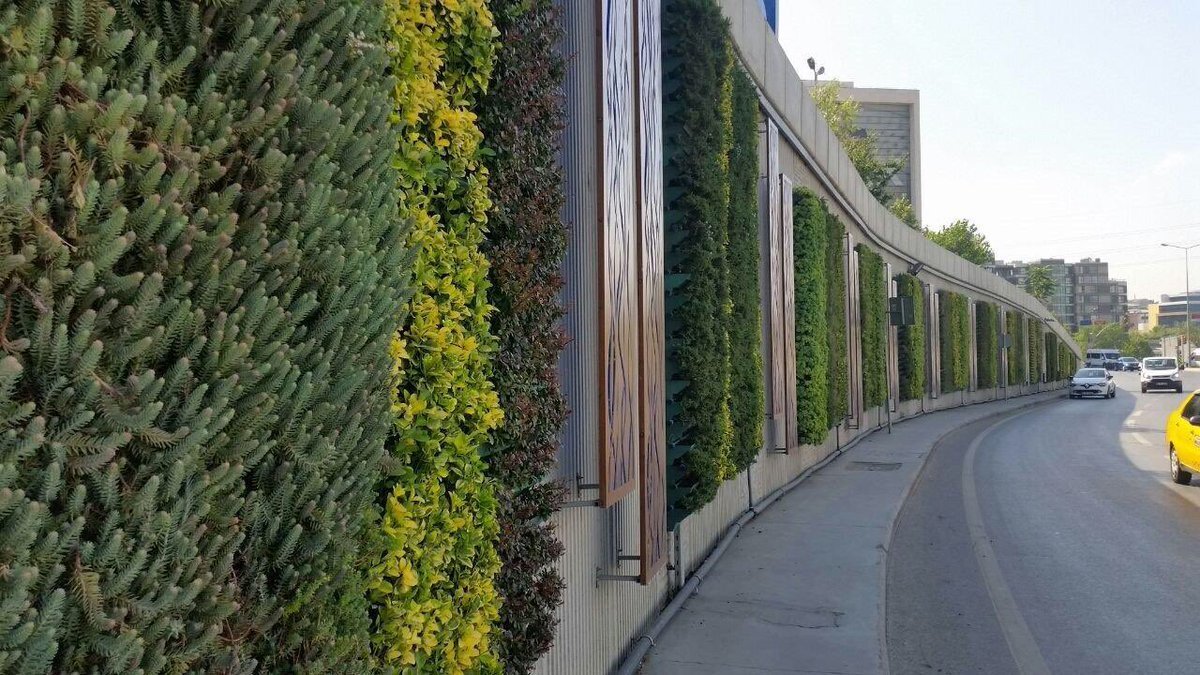 Dikey bahçelerdeki bitki örtüsü araçlardan kaynaklanan gürültüyü doğrudan tek yöne yansıtmaktan ziyade çok yöne saçarak dağılmasını sağlar.  Bir kısmını da kendi içerisinde sönümleyerek bir nevi gürültü bariyeri işlevi görür. Araştırmalara göre %40 azaltım (8dB) sağlanabiliyor.