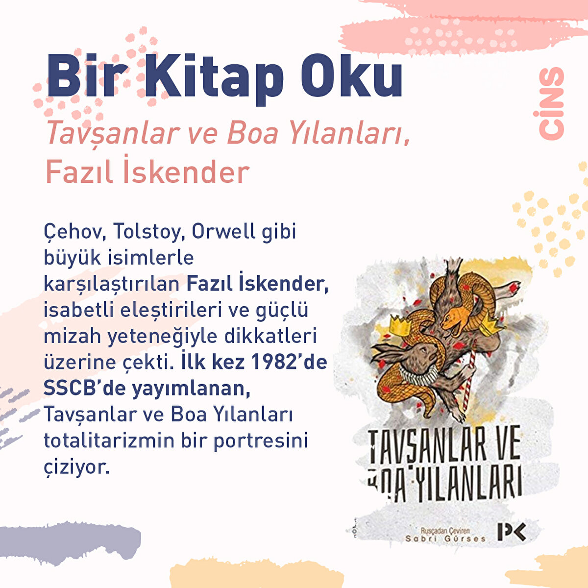 The New York Times Book Review tarafından “Abhaz bir Mark Twain” olarak nitelendirilen Fazıl İskender, Sovyet ve modern Rus edebiyatının usta hicivcilerinden.