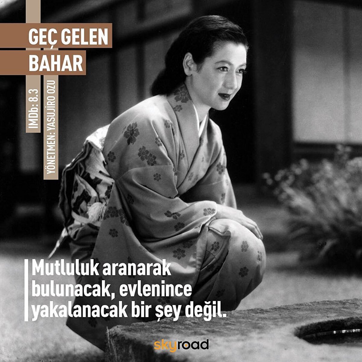 👩🏻 Geç Gelen Bahar, 1949: Profesör Shukichi, karısı öldükten sonra evlenmemiştir ve kızı Noriko ile yaşamaktadır. 30’larına yaklaşan Noriko evliliğe hazır değildir. Hem babasını yalnız bırakmak istemez hem de sağlık sorunları vardır. Noriko evlenmemek için kendine sürekli sebep arar. Aslında babasına olan düşkünlüğü en önemli sebeptir.⠀