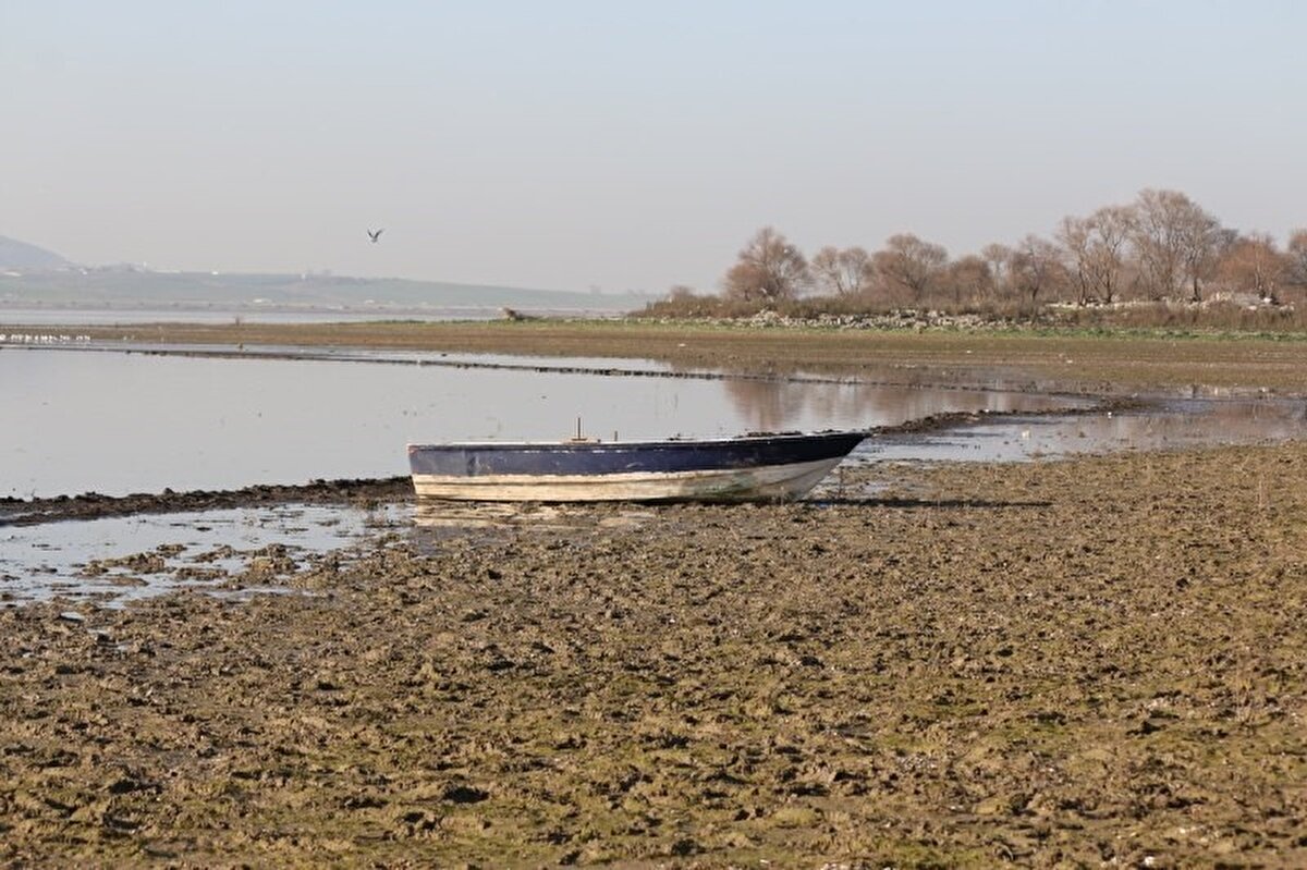 Oluşan kıyı setinin gerisinde küçük göl birikintileri olduğu görüldü. Bunun yanı sıra suyun çekildiği alanın hemen kıyısına avcılar tarafından sazlıklardan oluşan geçici avlanma alanı yapıldığı görüldü.
