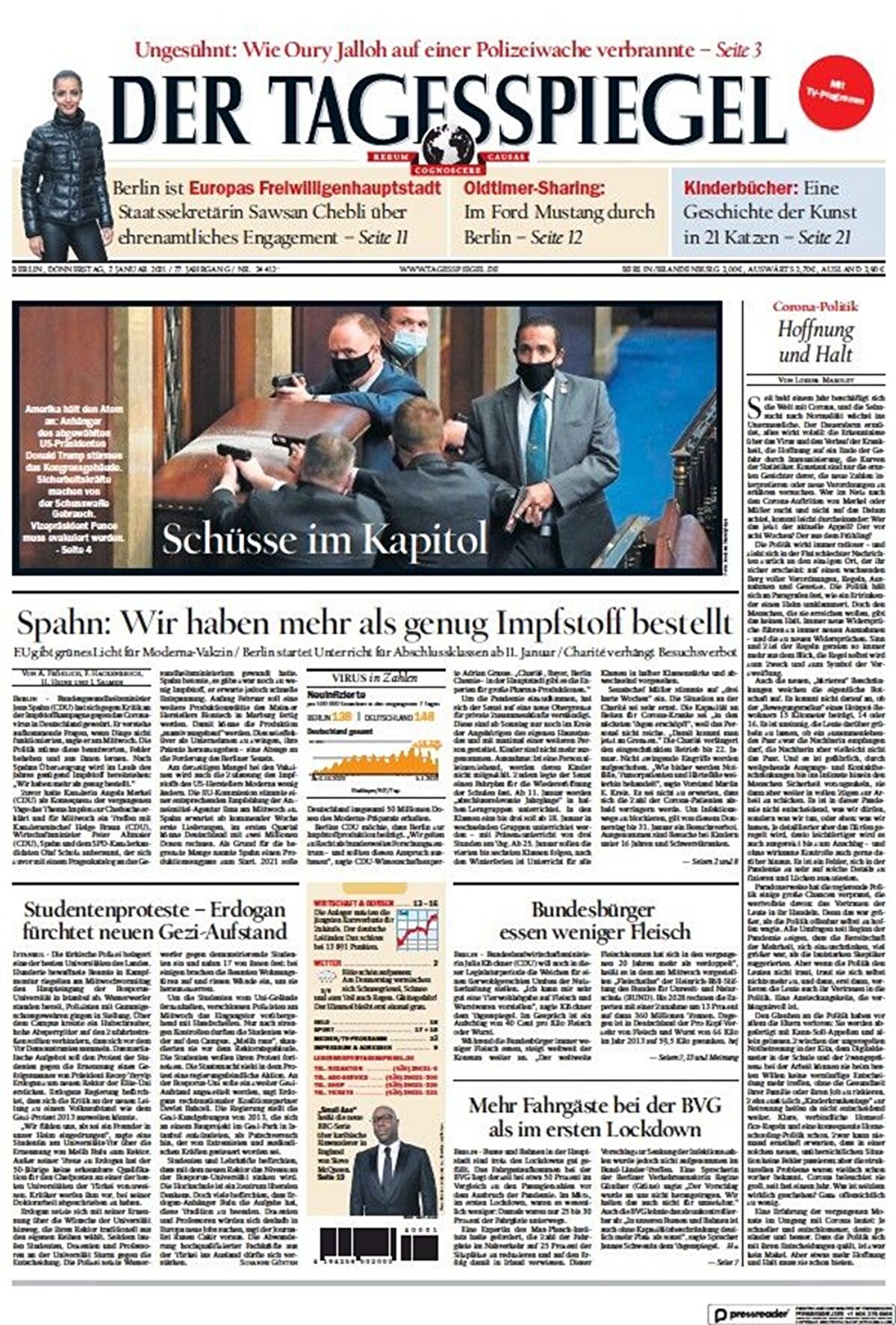 Der Tagesspiegel gazetesi ise Kongre'de çekişme  manşetiyle haberini ön sayfasından verdi.