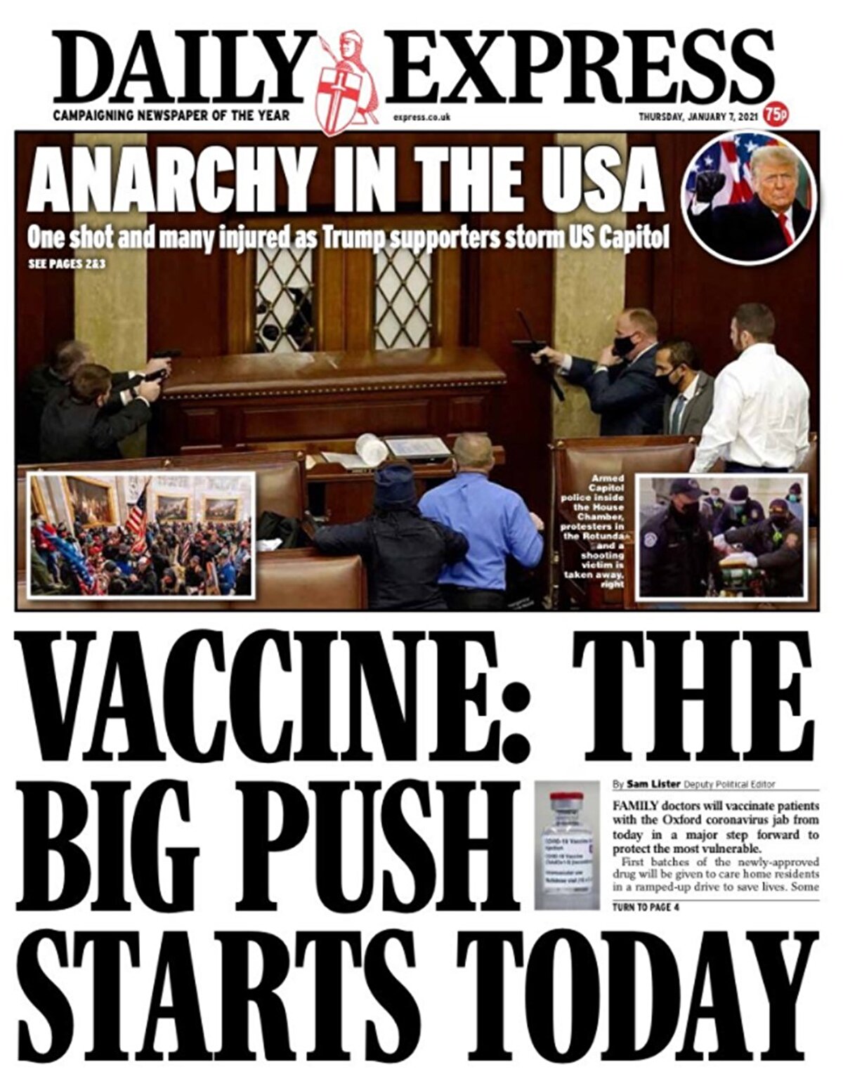 Daily Express gazetesi de Metro'ya benzer bir şekilde olayı ABD'de Anarşi manşetiyle duyurdu. 