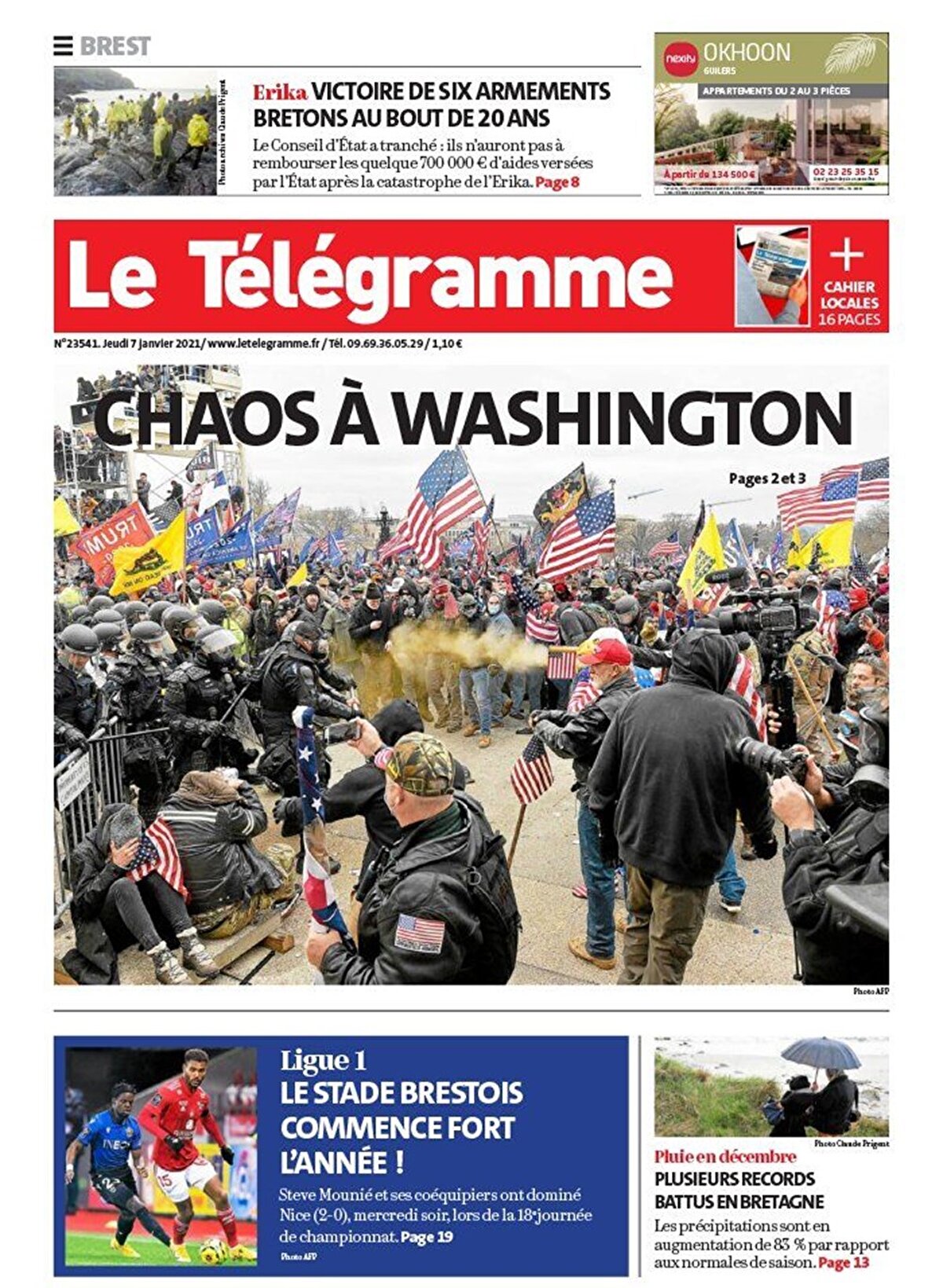 Frnasız Le Telegramme gazetesi de Washington'da kaos manşetiyle haberi duyurdu.