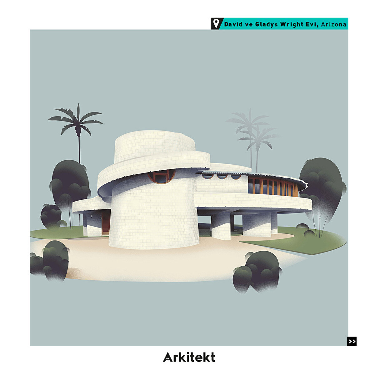 2-David ve Gladys Wright Evi, Arizona: Wright’ın ender spiral tasarımlarından biri olan ev, mimarın oğlu ve gelini için yapıldı.