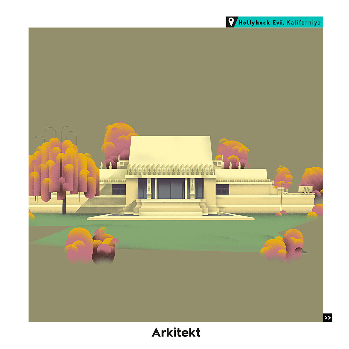 3- Hollyhock Evi, Kaliforniya: Yapı; Asya, Aztek, Maya ve Mısır mimarisinden doğan bir tarzı sergiliyor.