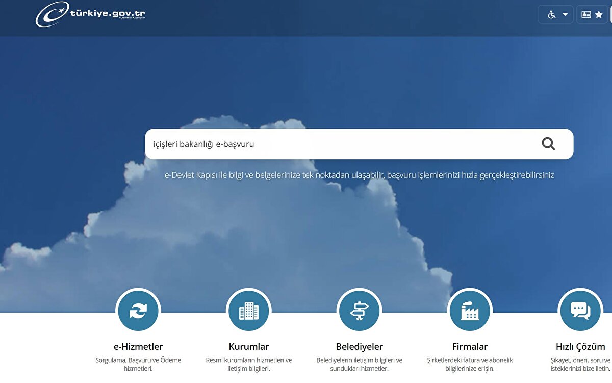 Arama boşluğu kısmına “İçişleri Bakanlığı e-başvuru” yazınız.