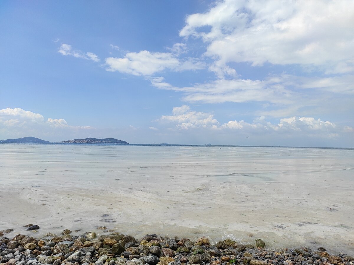 Dün yağış ve rüzgar nedeniyle müsilajın görülmediği Caddebostan Sahili'nde, bugün sabah saatlerinde deniz salyaları yeniden etkili oldu. Geniş bir alana yayılan müsilaj havadan da görüntülendi.