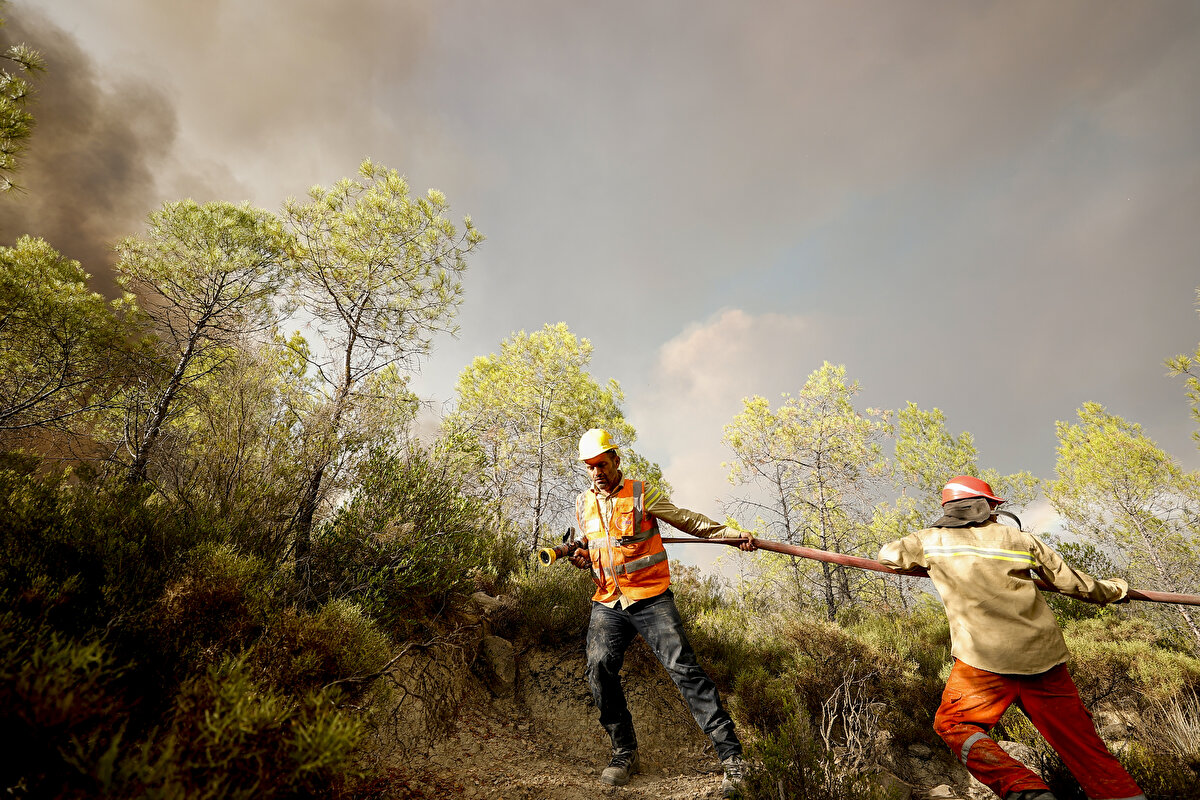 Manavgat ilçesinde 28 Temmuz'da 4 farklı noktada başlayan orman yangınıyla mücadele etmek için orman işçileri karadan canla başla mücadele ediyor.


