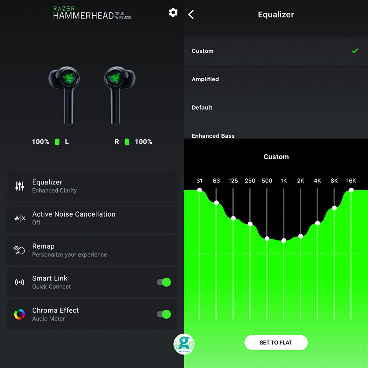 Bluetooth 5.2 ile birlikte gelen Razer Hammerhead 10 mm s&#252;r&#252;c&#252;ler &#252;zerine kurulu ve SBC ile AAC kodek desteği de mevcut.