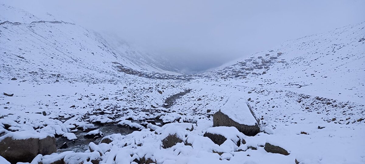 Rize`nin Çamlıhemşin ilçesi Yukarı Kavron Yaylası da gece beyaz örtüyle kaplandı. 