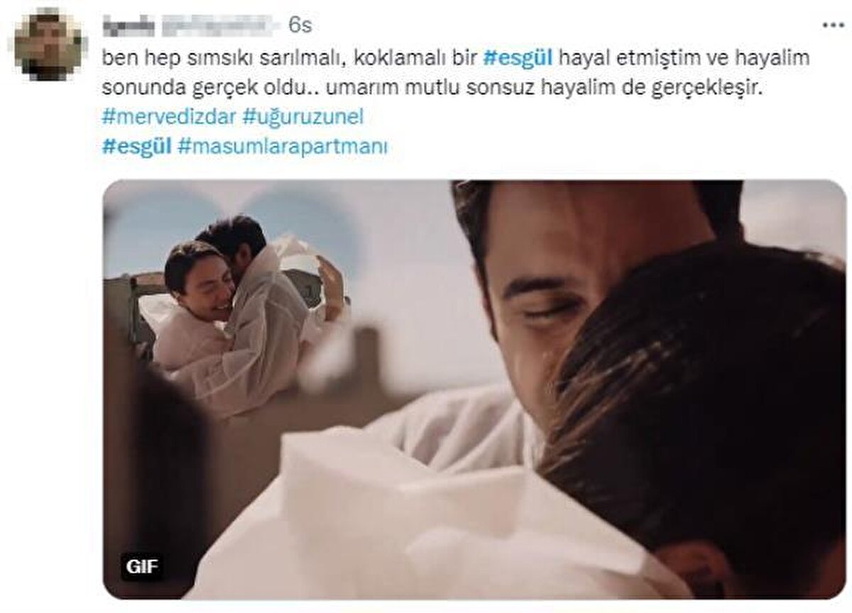 Teklife Evet cevabını veren Esat, Gülben'e sarılmak istedi. Bunun için önlem alan Gülben ise yanında getirdiği koruyucu kıyafeti ve eldiveni Esat'a vererek sarıldı.  