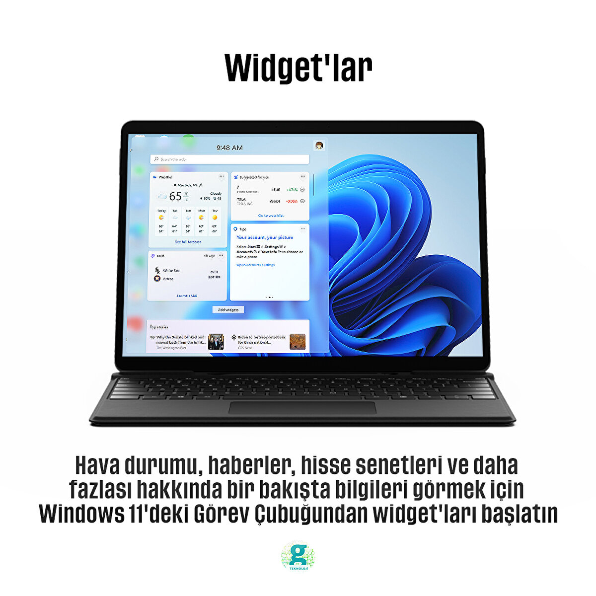 Hava durumu, haberler, hisse senetleri ve daha fazlası hakkında bir bakışta bilgileri görmek için Windows 11'deki Görev Çubuğundan widget'ları başlatın