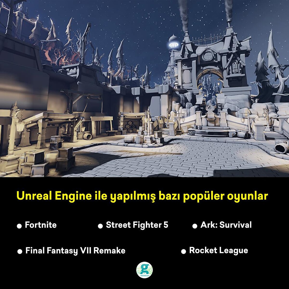 Unreal Engine ile yapılmış bazı popüler oyunlar
Fortnite
Street Fighter 5
Ark: Survival Evolved
Final Fantasy VII Remake
Rocket League