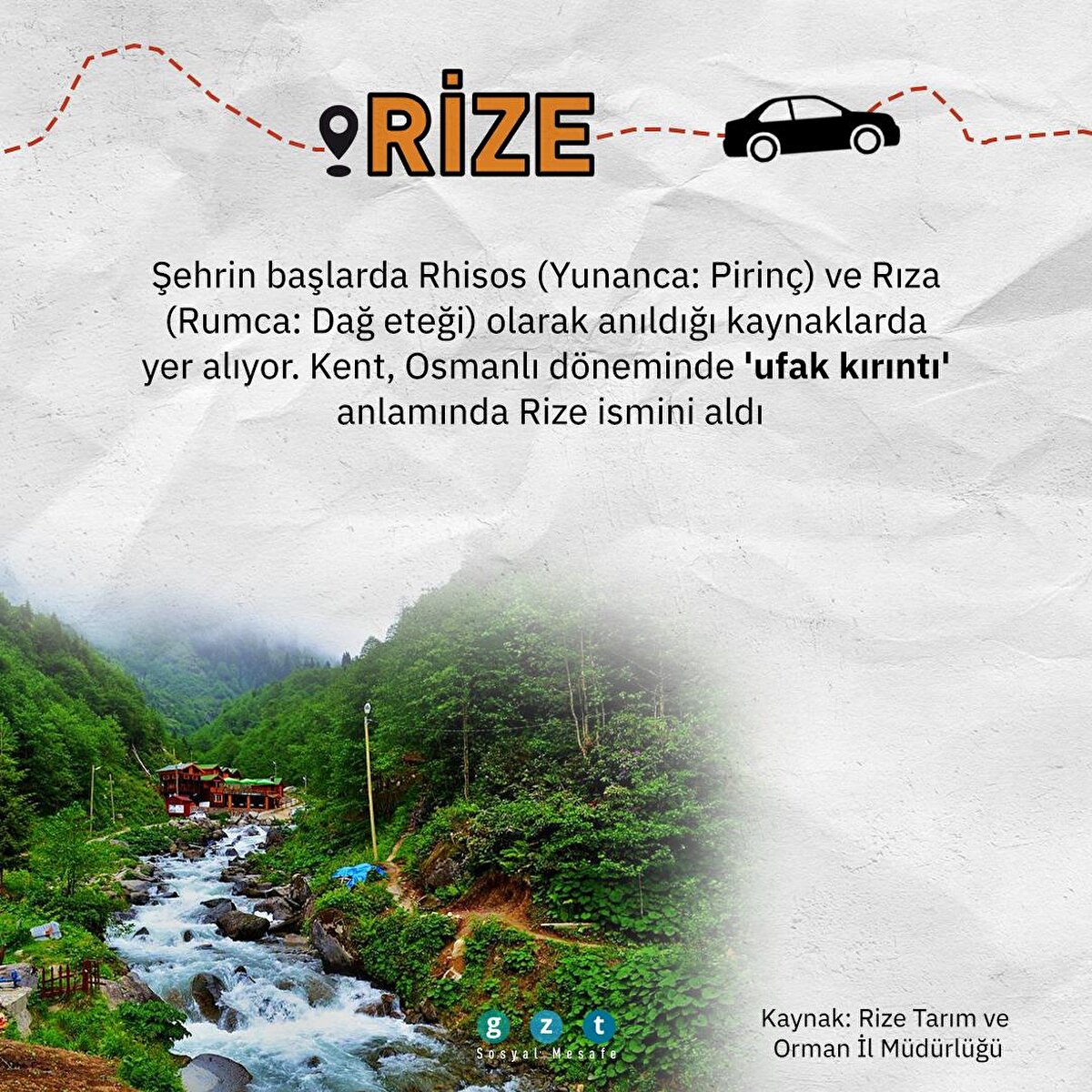 Şehrin başlarda Rhisos (Yunanca: Pirinç) ve Rıza (Rumca: Dağ eteği) olarak anıldığı kaynaklarda yer alıyor. Kent, Osmanlı döneminde 'ufak kırıntı' anlamında Rize ismini aldı