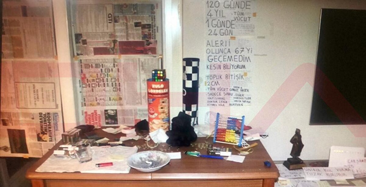 Görüntülerde Can Göktuğ Boz'un odasının duvarlarına A4 kağıtlarıyla yazılar yapıştırdığı görülüyor.<br><br>