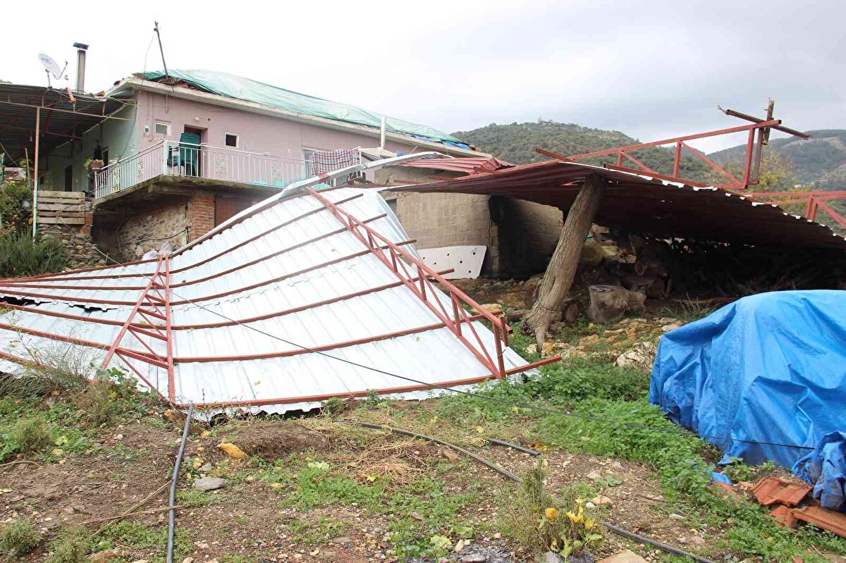 Fırtına nedeniyle sadece evler değil bölgedeki zeytin bahçelerinde de büyük hasar oluştu. Onlarca ağaç kökünden sökülürken, yüzlerce ağacın ise dalları tamamen kırıldı.<br><br>