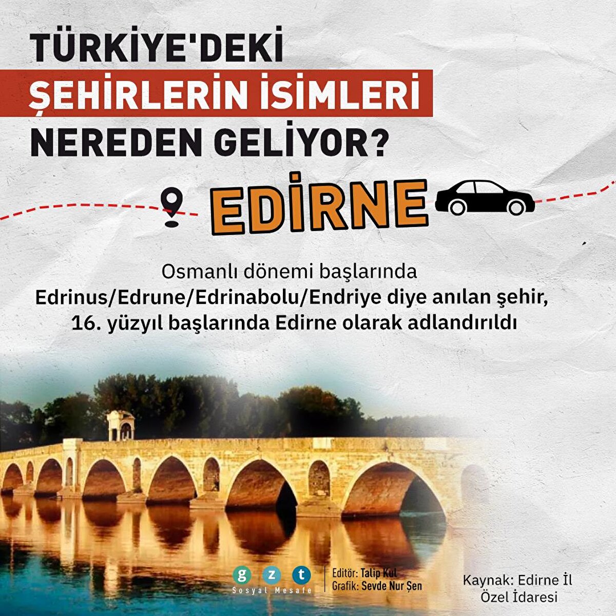 Osmanlı dönemi başlarında Edrinus/Edrune/Edrinabolu/Endriye diye anılan şehir, 16. yüzyıl başlarında Edirne olarak adlandırıldı