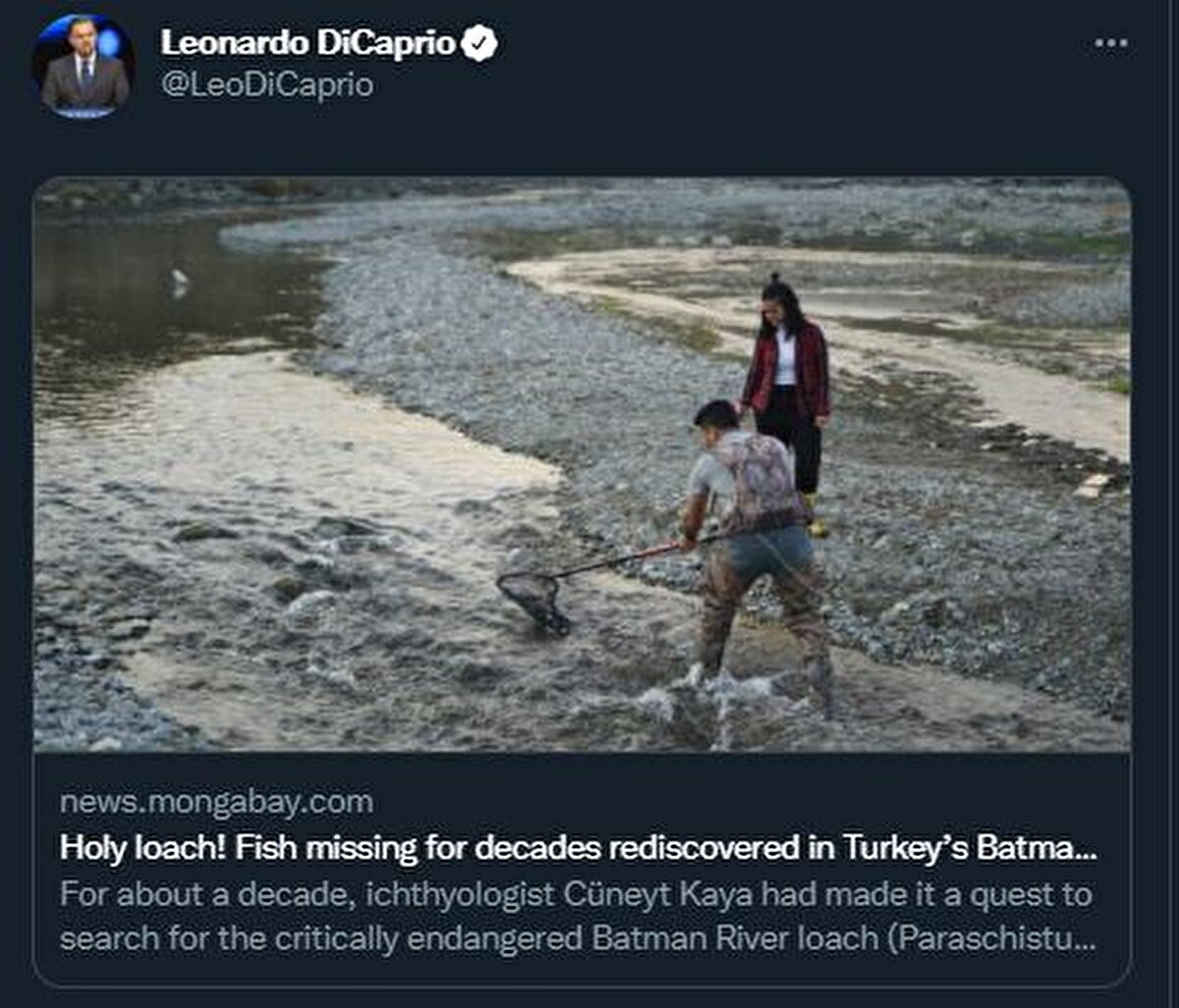 ABD'li ünlü aktör Leonardo DiCaprio da Sason ilçesinde tespit edilen balık ile ilgili haberi takipçileriyle paylaştı. 19 milyon 500 bin takipçisine 7 dilde yayın yapan Mongabay gazetesinin haberini paylaşan DiCaprio’nun paylaşımı, Batman’da günün konusu oldu.<br><br>