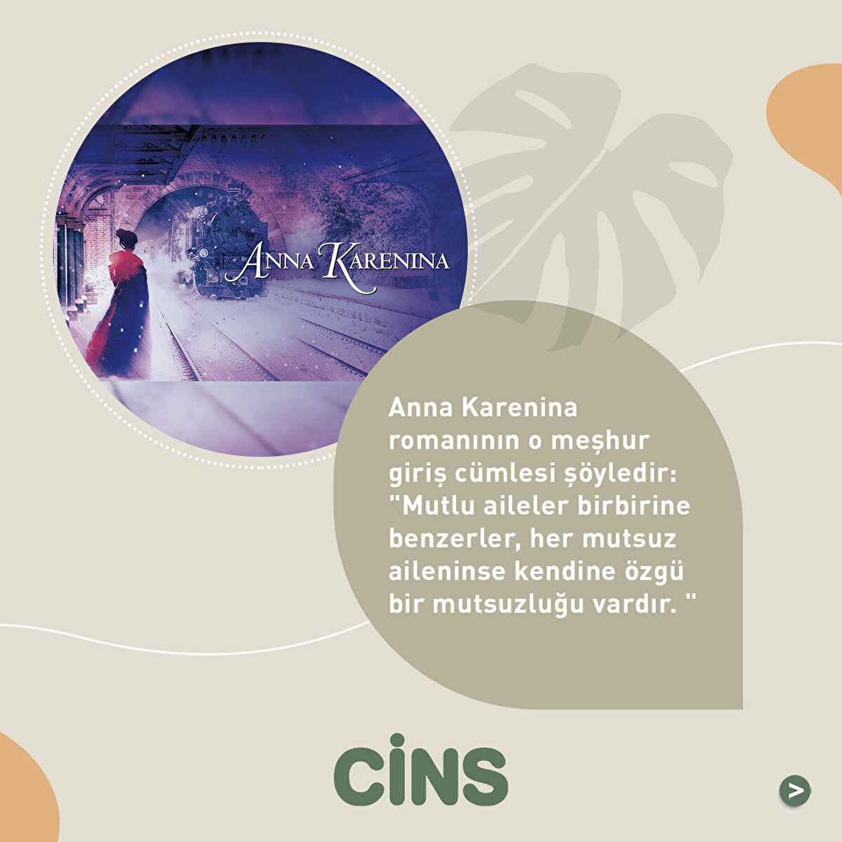 Anna Karenina romanının o meşhur giriş cümlesi şöyledir: "Mutlu aileler birbirine benzerler, her mutsuz aileninse kendine özgü bir mutsuzluğu vardır. "