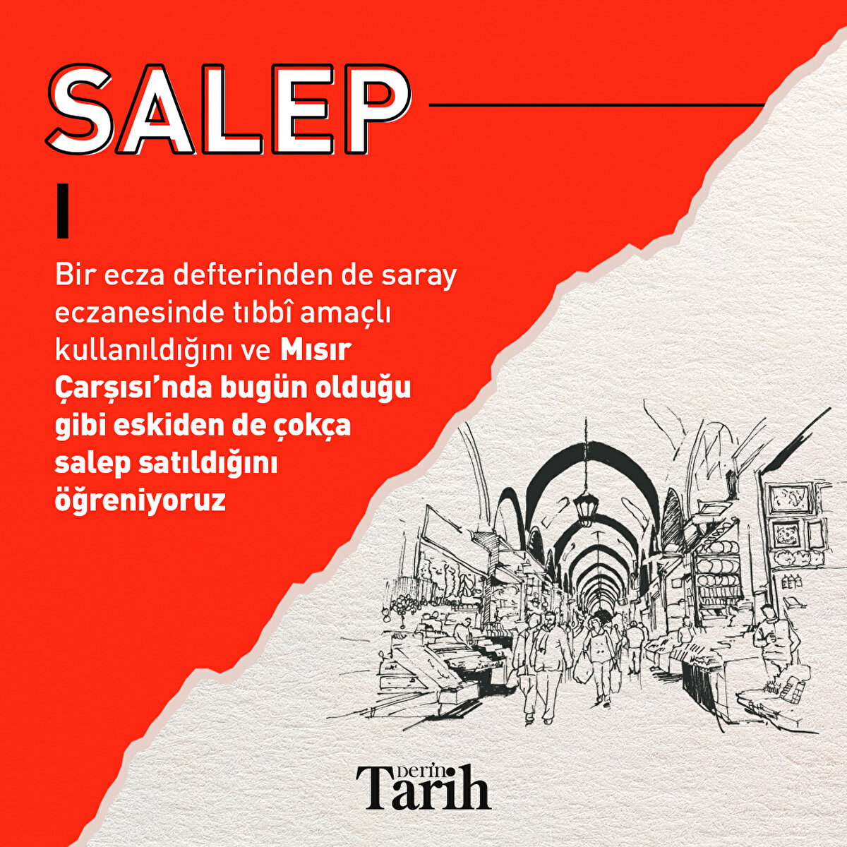 Bir ecza defterinden de saray eczanesinde tıbbî amaçlı kullanıldığını ve Mısır Çarşısı’nda bugün olduğu gibi eskiden de çokça salep satıldığını öğreniyoruz