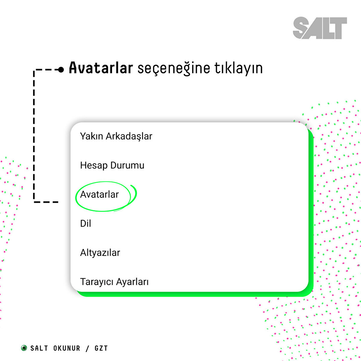 Avatarlar seçeneğine tıklayın