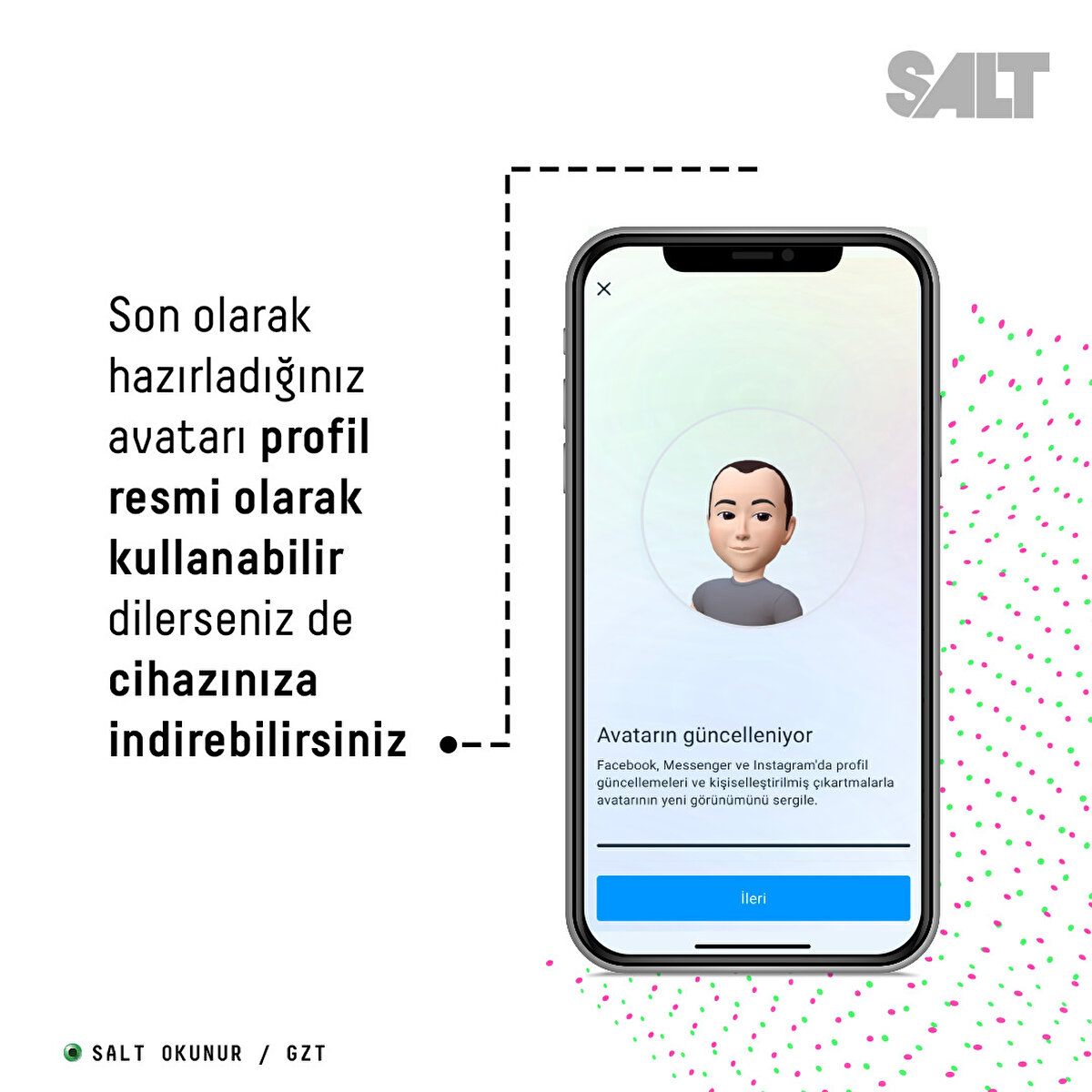 Son olarak hazırladığınız avatarı profil resmi olarak kullanabilir dilerseniz de cihazınıza indirebilirsiniz