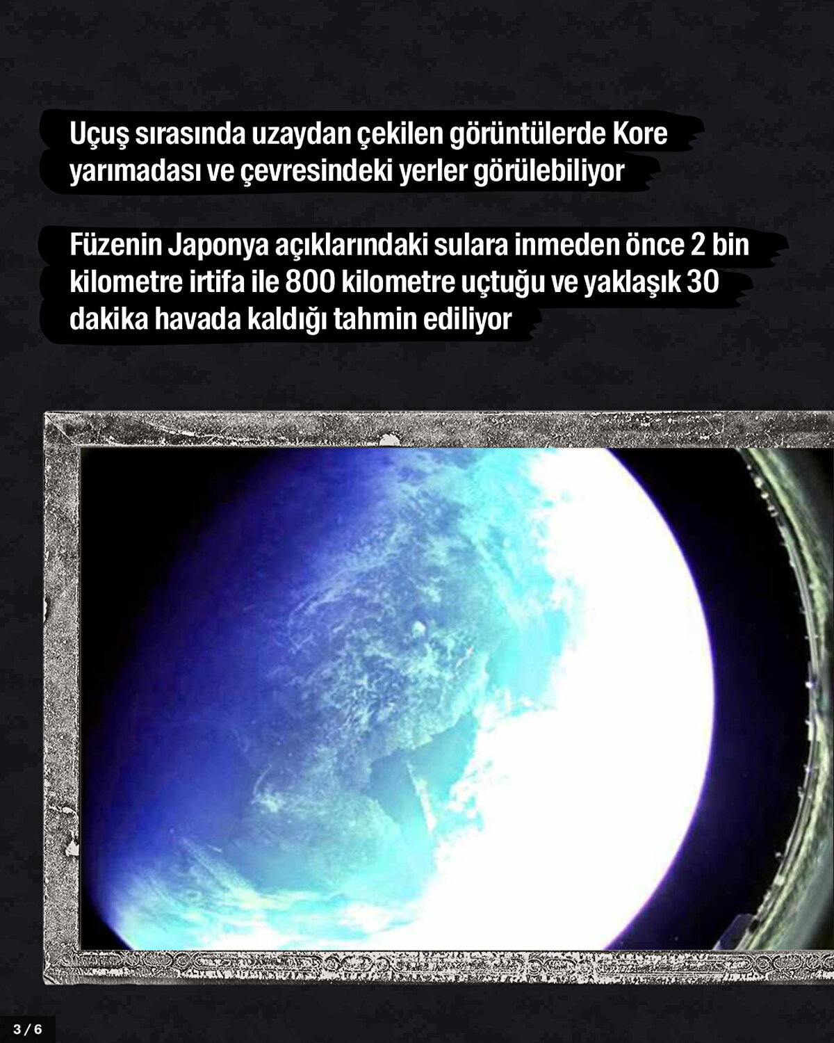 Uçuş sırasında uzaydan çekilen görüntülerde Kore yarımadası ve çevresindeki yerler görülebiliyor.