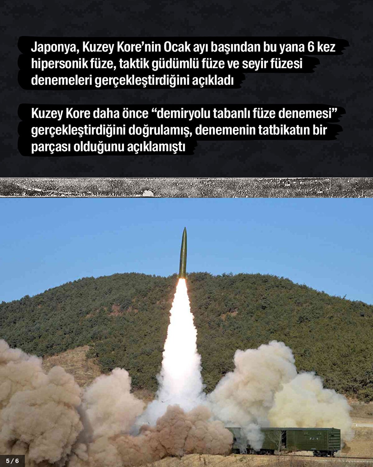 Japonya, Kuzey Kore’nin Ocak ayı başından bu yana 6 kez hipersonik füze, taktik güdümlü füze ve seyir füzesi denemeleri gerçekleştirdiğini açıkladı.