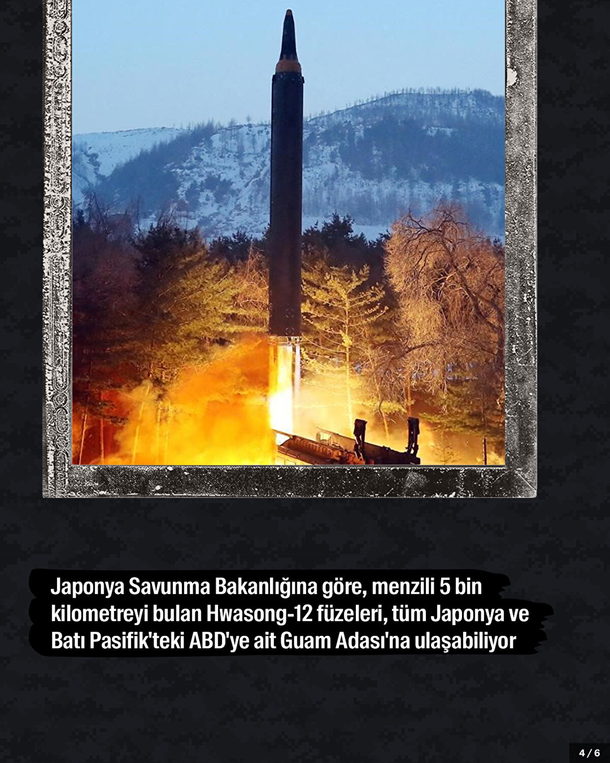 Japonya Savunma Bakanlığına göre, menzili 5 bin kilometreyi bulan Hwasong-12 füzeleri, tüm Japonya ve Batı Pasifik'teki ABD'ye ait Guam Adası'na ulaşabiliyor.