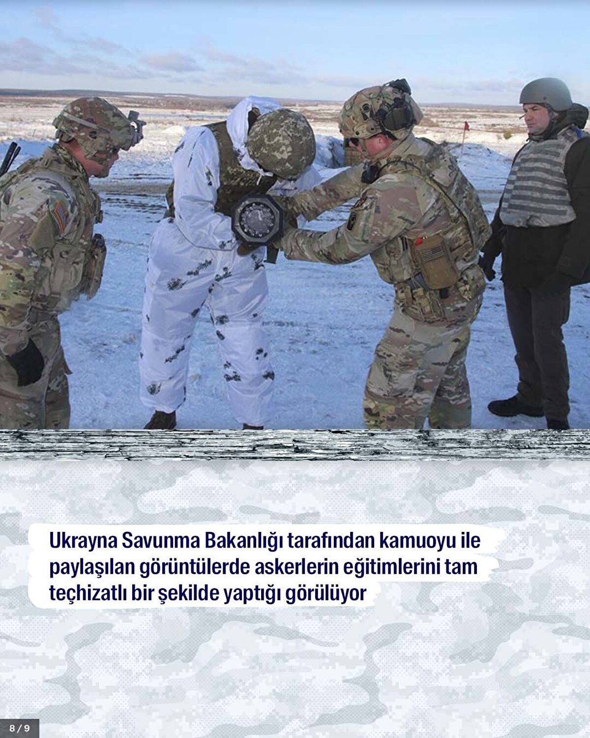Ukrayna Savunma Bakanlığı tarafından kamuoyu ile paylaşılan görüntülerde askerlerin eğitimlerini tam teçhizatlı bir şekilde yaptığı görülüyor<br>