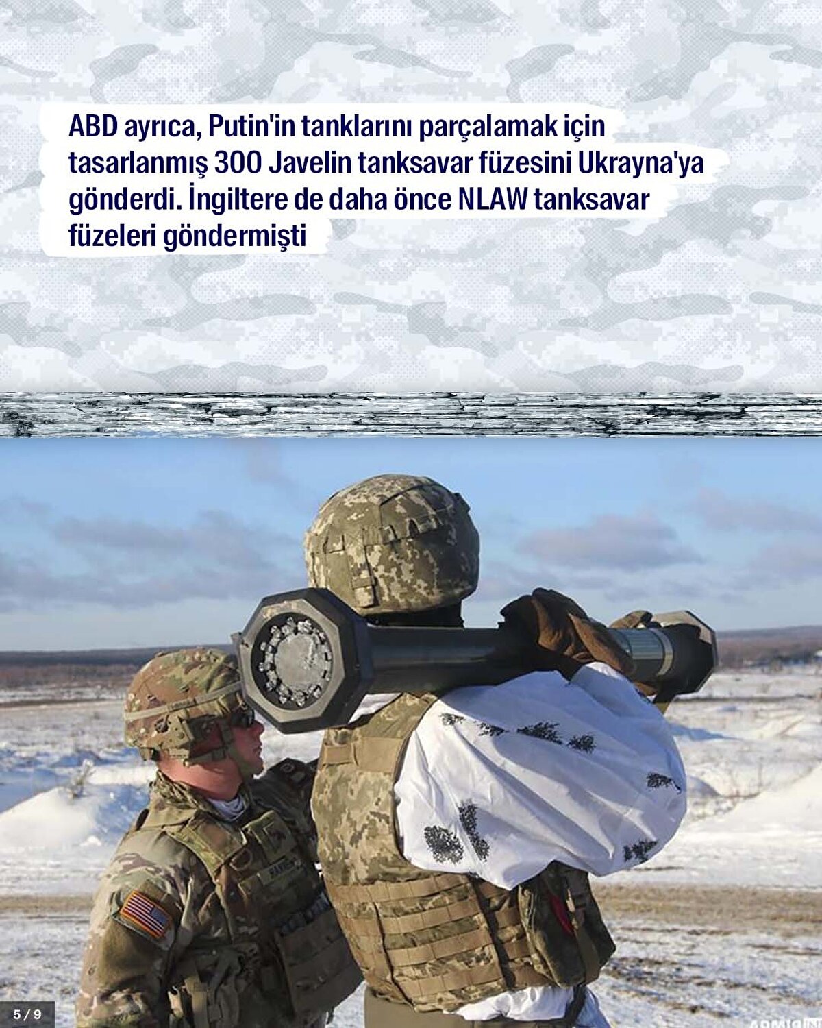 ABD ayrıca, Putin'in tanklarını parçalamak için tasarlanmış 300 Javelin tanksavar füzesini Ukrayna'ya gönderdi. İngiltere de daha önce NLAW tanksavar füzeleri göndermişti<br>