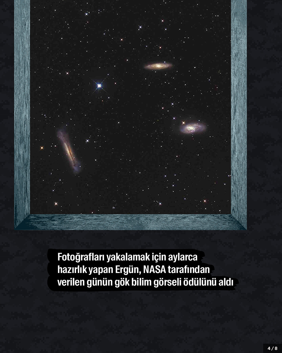 Fotoğrafları yakalamak için aylarca hazırlık yapan Ergün, NASA tarafından verilen günün gök bilim görseli ödülünü aldı. 