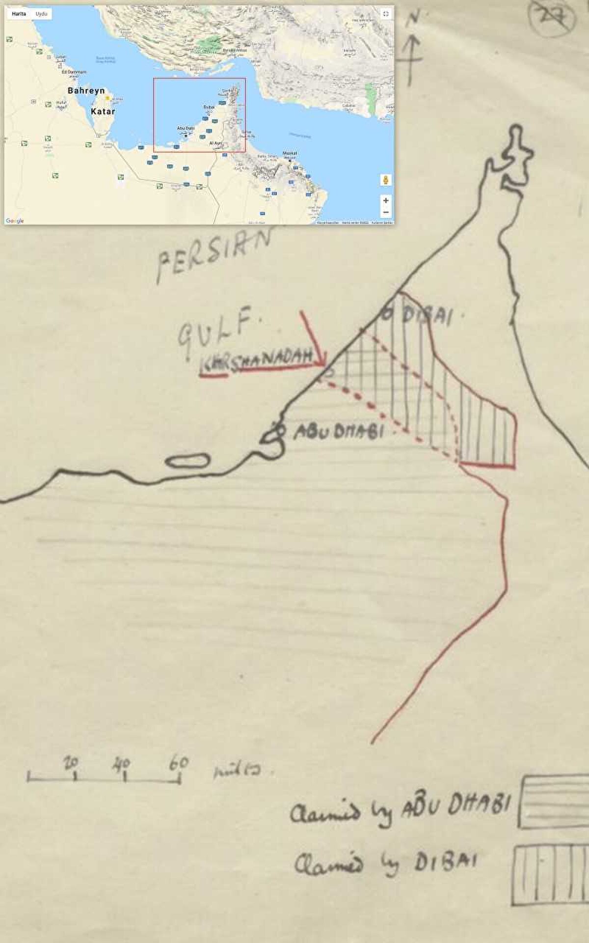 Günümüzde Ebûdabî, Dübey, Şârika, Acmân, Ümmülkayveyn, Re’sülhayme ve Füceyre emirliklerinin meydana getirdiği Birleşik Arap Emirlikleri, aslında bu hüviyetini oldukça geç bir tarihte, 1971 yılında almıştı. Bu tarihten önce bağımsız yapılar şeklinde varlıklarını devam ettiren bu emirlikler arasında çatışmalar da meydana gelmiyor değildi. British Library IORLPS123828’de kayıtlı dosya; Ebûdabî ile Dübey arasında yaşanan bir gerginliğe işaret ediyordu. Basra Körfezi kıyısında, Dübey’in yaklaşık 70 km güneyinde yer alan bir arazide yaşanan gerginlik, silah kullanılacak bir raddeye ulaşma riskini de barındırmıştı. Dübey tebaası kişiler tarafından Ebûdabî topraklarından yaklaşık yüz deve çalınmıştı. İngilizlerin bölgede bulunmaları, burada ciddi bir menfaate sahip olmaları bu meseleye el atmalarına da sebep olmuştu. Raporun tarihine bakılırsa bu gerginlik de 1945 yılında meydana gelmişti. Tabii İngilizlerin bu bölgedeki varlığı bu tarihten çok daha önceydi. Çıkarlarını sağlıklı bir şekilde yürütebilmesi için istikrarlı bir ortama ihtiyaç duyan İngiltere, bölge emirlikleriyle 19. yüzyılda bir anlaşma imzalamıştı. el-İmârâtü’l-mütesâliha (Anlaşmalı Emirlikler) olarak bilinen buradaki yapıların arasında yaşanan herhangi bir gerginlik öyle anlaşılıyor ki İngiltere’ye aracı olma hakkı veriyordu. Çalınan develer sebebiyle oluşan kriz de İngiltere’nin devreye girmesiyle neticelenmiş, develer sahiplerine teslim edilerek kriz de çözülmüştü.