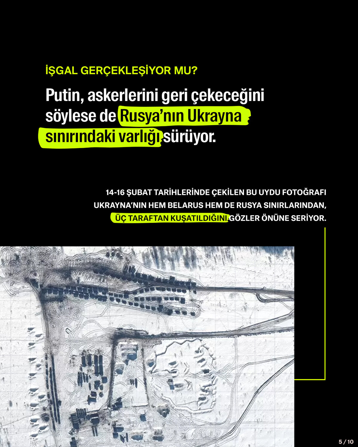 Putin, askerlerini geri çekeceğini söylese de Rusya'nın Ukrayna sınırındaki varlığı sürüyor.<br>