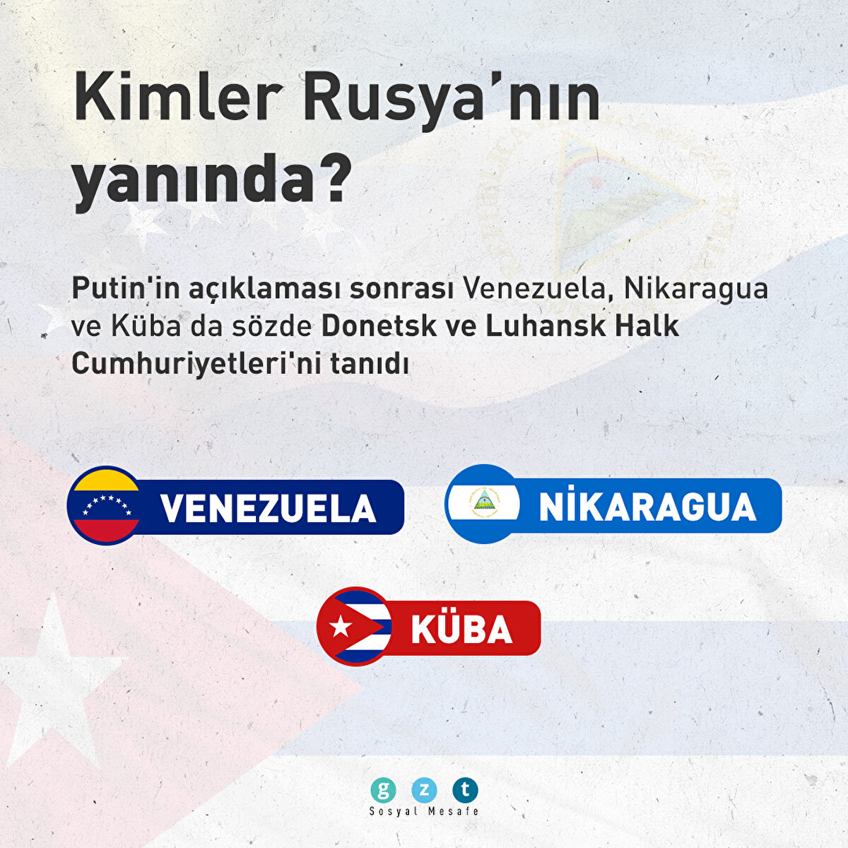 Putin'in açıklaması sonrası Venezuela, Nikaragua ve Küba da sözde Donetsk ve Luhansk Halk Cumhuriyetleri'ni tanıdı