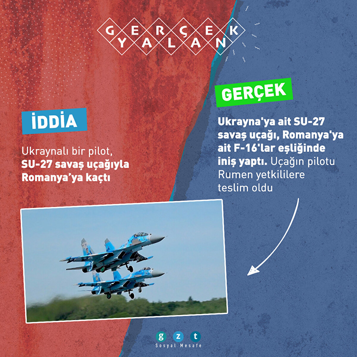 Ukrayna'ya ait SU-27 savaş uçağı, Romanya'ya ait F-16'lar eşliğinde iniş yaptı. Uçağın pilotu Rumen yetkililere teslim oldu