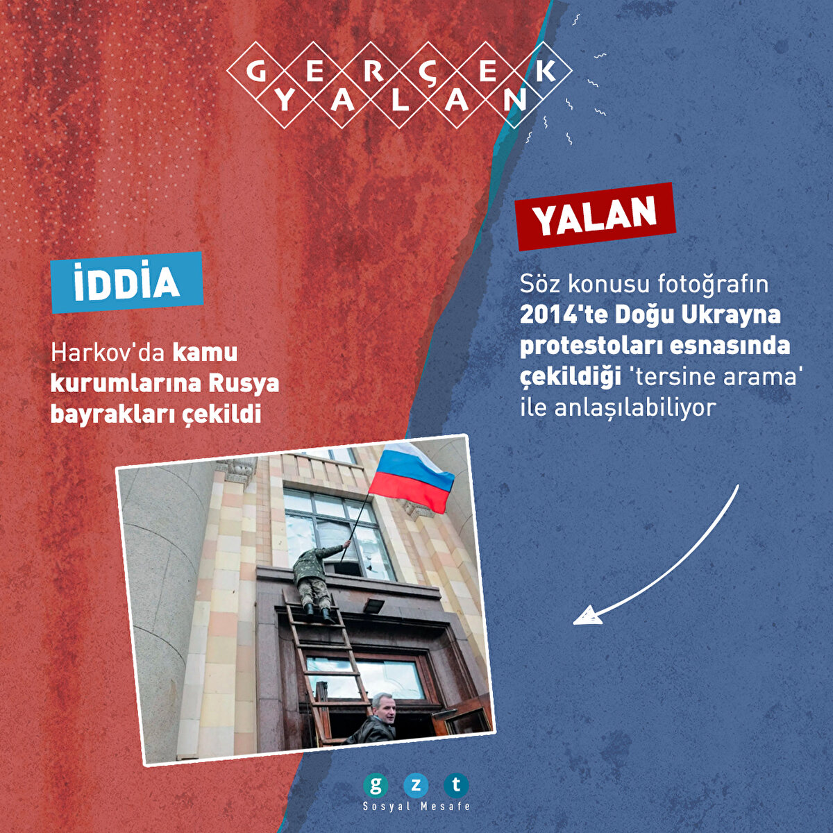 Söz konusu fotoğrafın 2014'te Doğu Ukrayna protestoları esnasında çekildiği 'tersine arama' ile anlaşılabiliyor