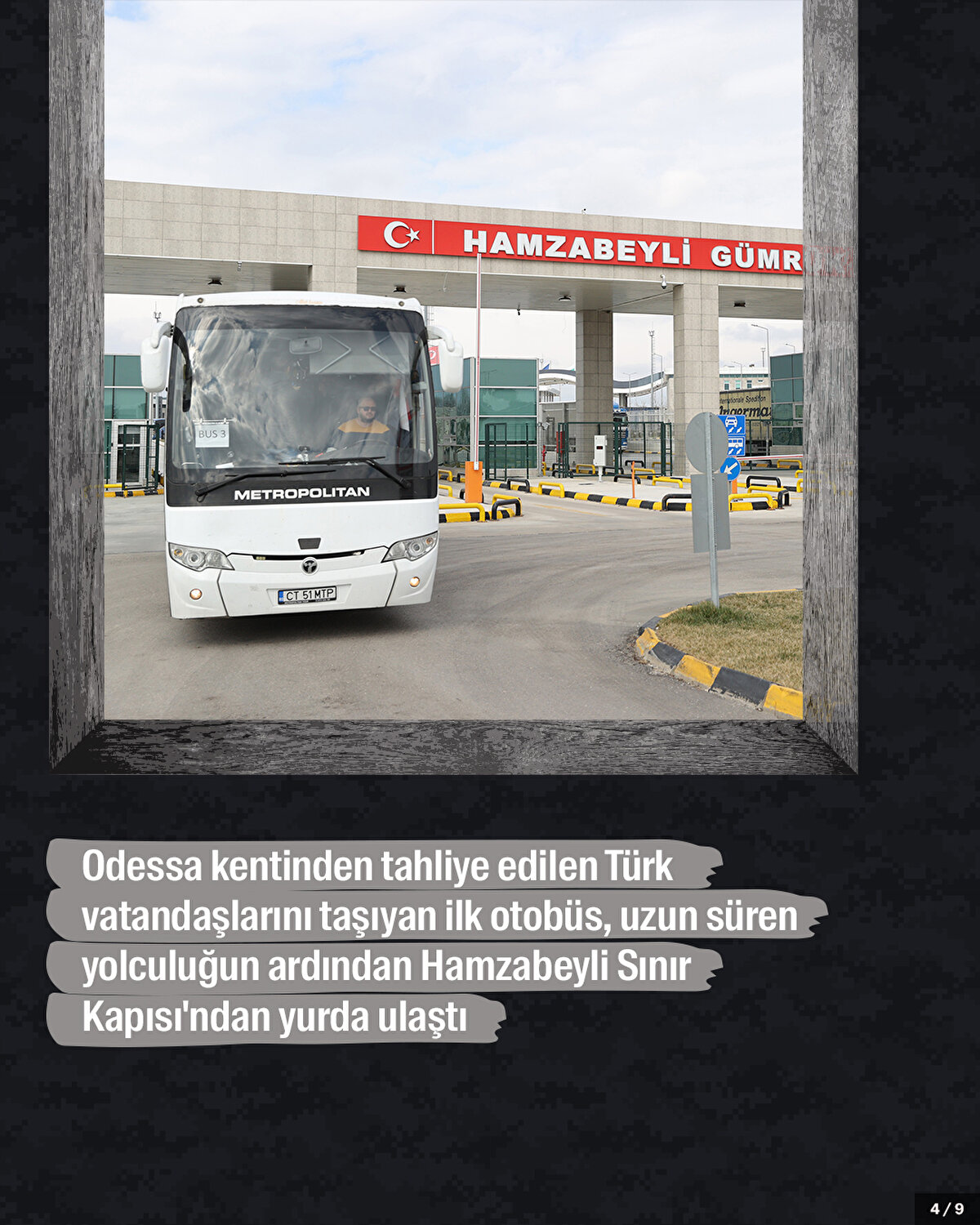 Odessa kentinden tahliye edilen Türk vatandaşlarını taşıyan ilk otobüs, uzun süren yolculuğun ardından Hamzabeyli Sınır Kapısı'ndan yurda ulaştı.