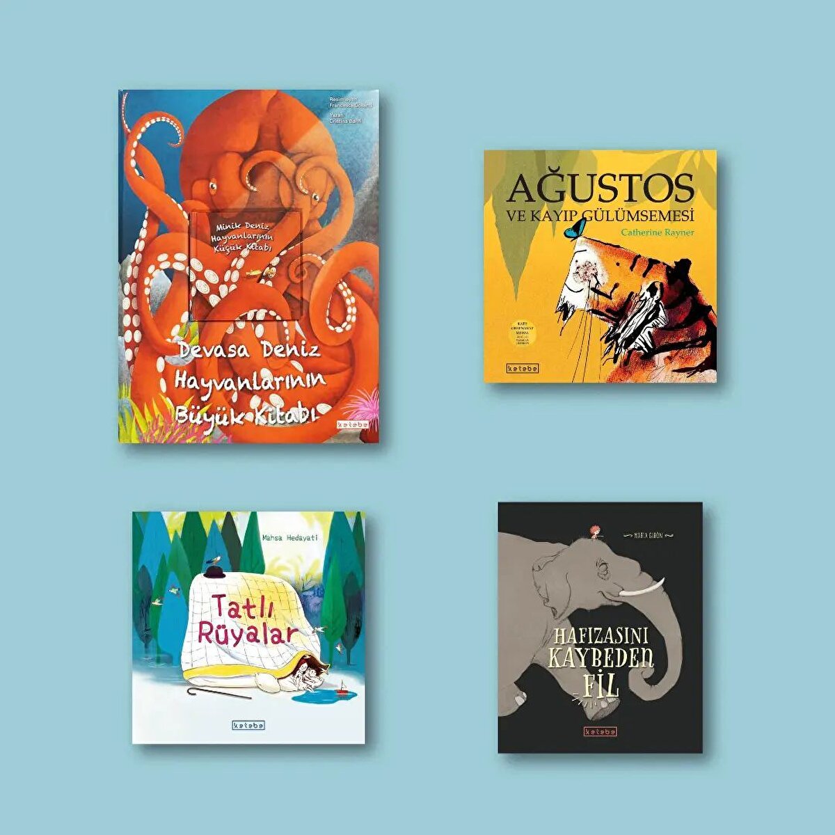 📌Devasa Deniz Hayvanlarının Büyük Kitabı & Minik Deniz Hayvanlarının Küçük Kitabı: Denizlerde yaşayan büyük ve küçük hayvanları tanımak çok kolay ama hangisini daha çok seveceğimize karar vermek çok zor 🥰📌Ağustos Ve Kayıp Gülümsemesi: Ağustos'un kaybettiği gülümsemesini birlikte aramaya ne dersiniz? 😉📌Tatlı Rüyalar: Uyuma vakti geldi ama battaniyeler çok eğlenceli, kimse fark etmeden birazcık daha oynasak mı? 🤔📌Hafızasını Kaybeden Fil: Hatıralarını kaybedip ağlayan birine yardım etmek ister misin? 🤔