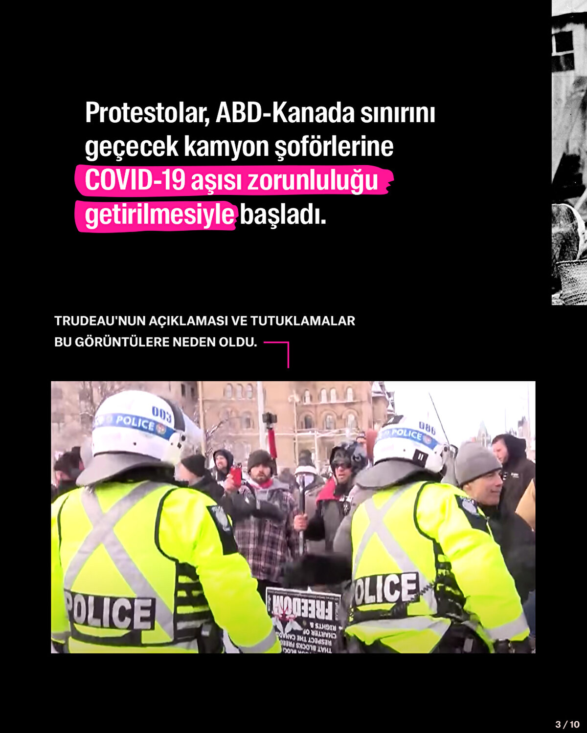 Protestolar, ABD-Kanada sınırını geçecek kamyon şoförlerine COVID-19 aşısı zorunluluğu getirilmesiyle başladı.