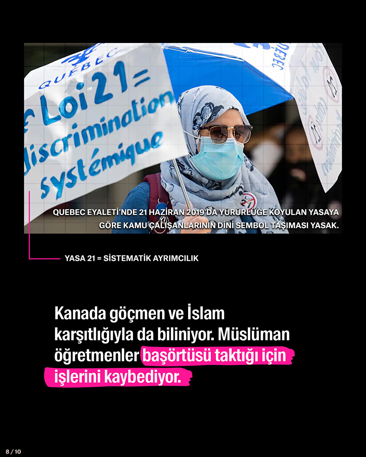 Kanada göçmen ve İslam karşıtlığıyla da biliniyor. Müslüman öğretmenler başörtüsü taktığı için işlerini kaybediyor.