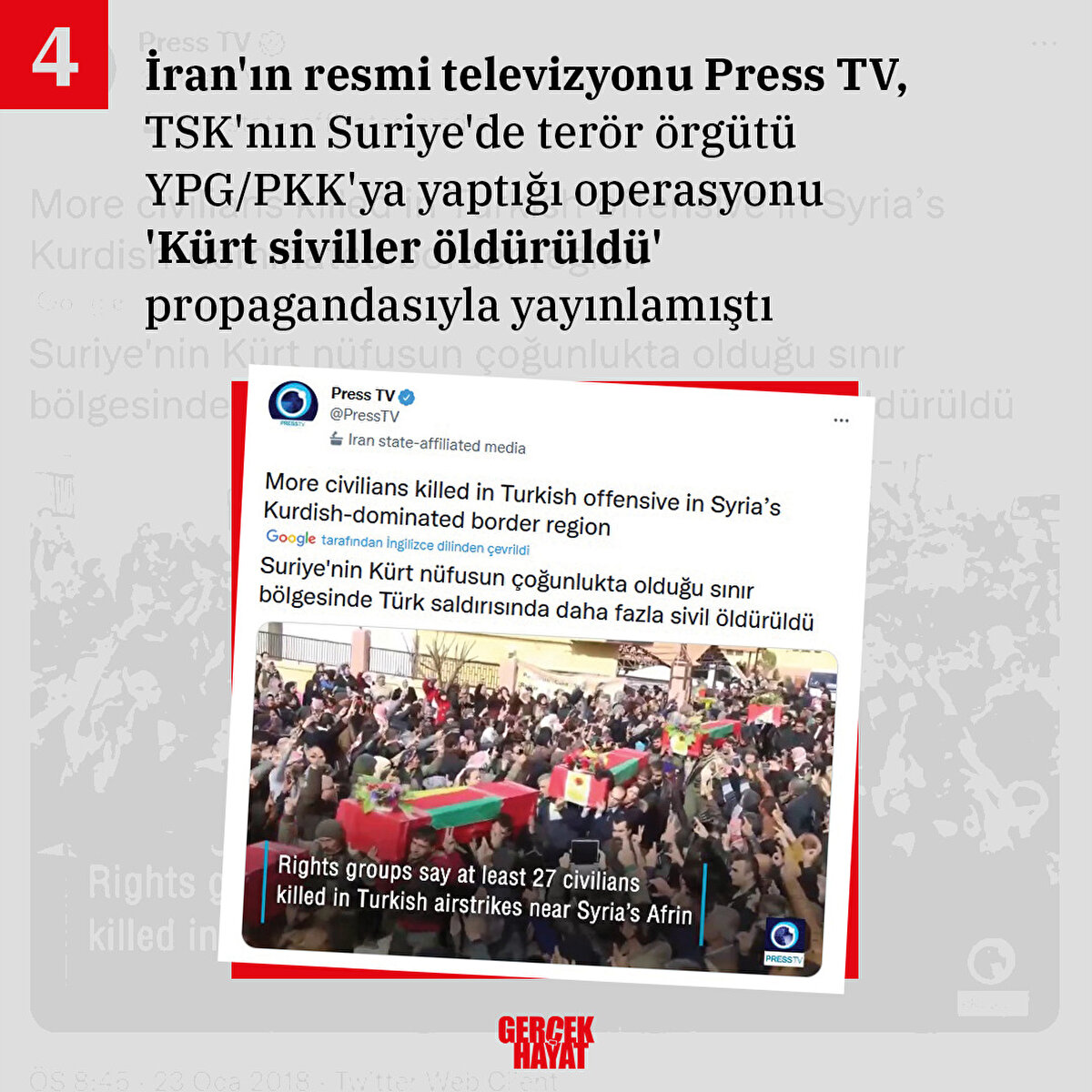 Press TV, terör örgütüne yapılan operasyonu Kürtlere yapılan katliam gibi servis etti
