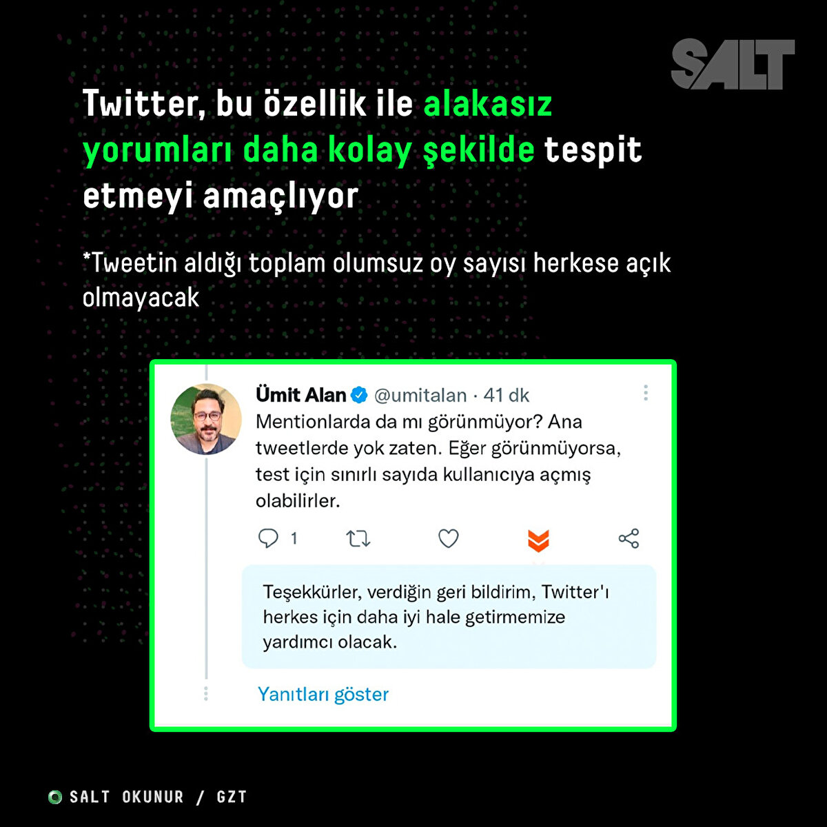 Twitter, bu özellik ile alakasız yorumları daha kolay şekilde tespit etmeyi amaçlıyor<br>*Tweetin aldığı toplam olumsuz oy sayısı herkese açık olmayacak
